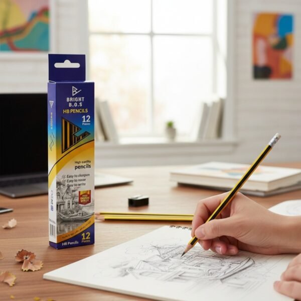 قلم رصاص HB برايت بوس اسود وأصفر بدون ممحاة