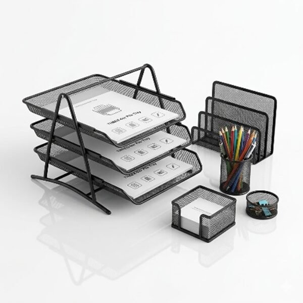 طقم مكتب معدن 5 قطع / صينية 3 طبقة