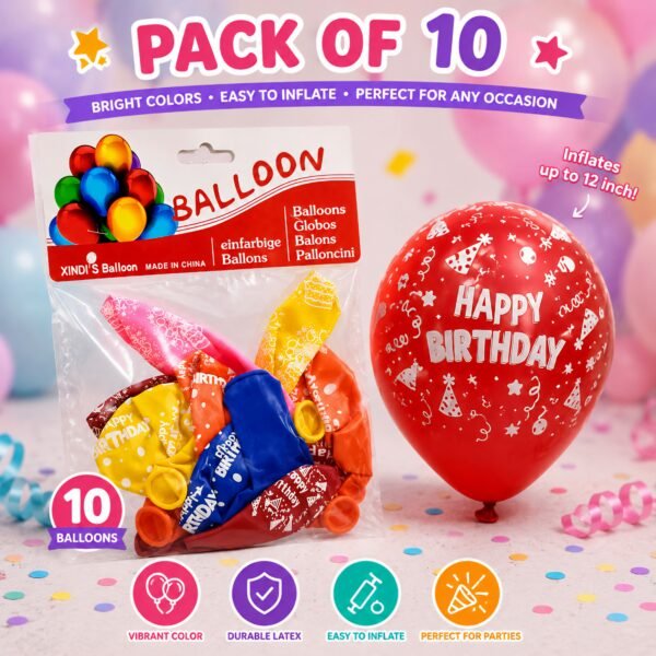 كيس بالون سعة 10 HAPPY BIRTHDAY