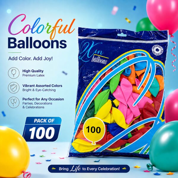 باكيت بالونات تعبئة 100 بالون عدة اللوان