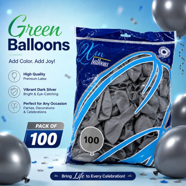 باكيت بالونات تعبئة 100 بالون لون فضي