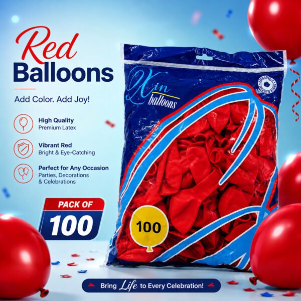 باكيت بالونات تعبئة 100 بالون لون أحمر
