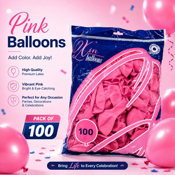 باكيت بالونات تعبئة 100 بالون لون زهري