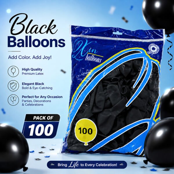 باكيت بالونات تعبئة 100 بالون لون أسود