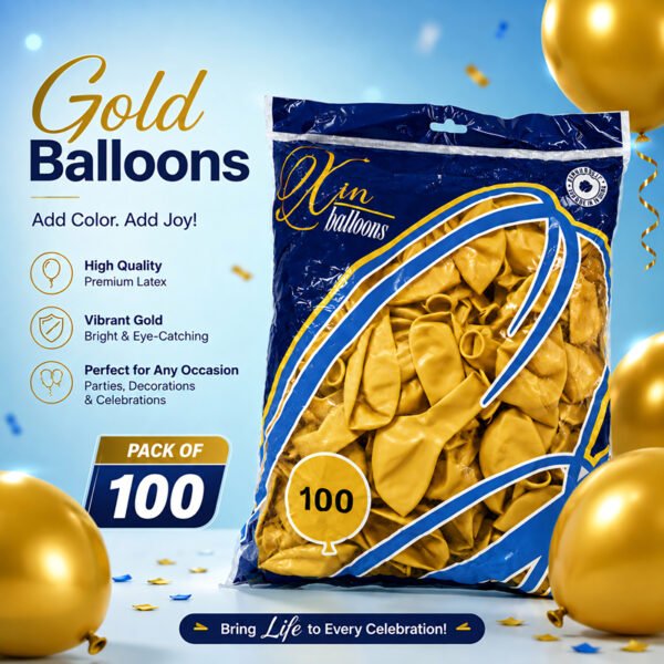 باكيت بالونات تعبئة 100 بالون لون ذهبي